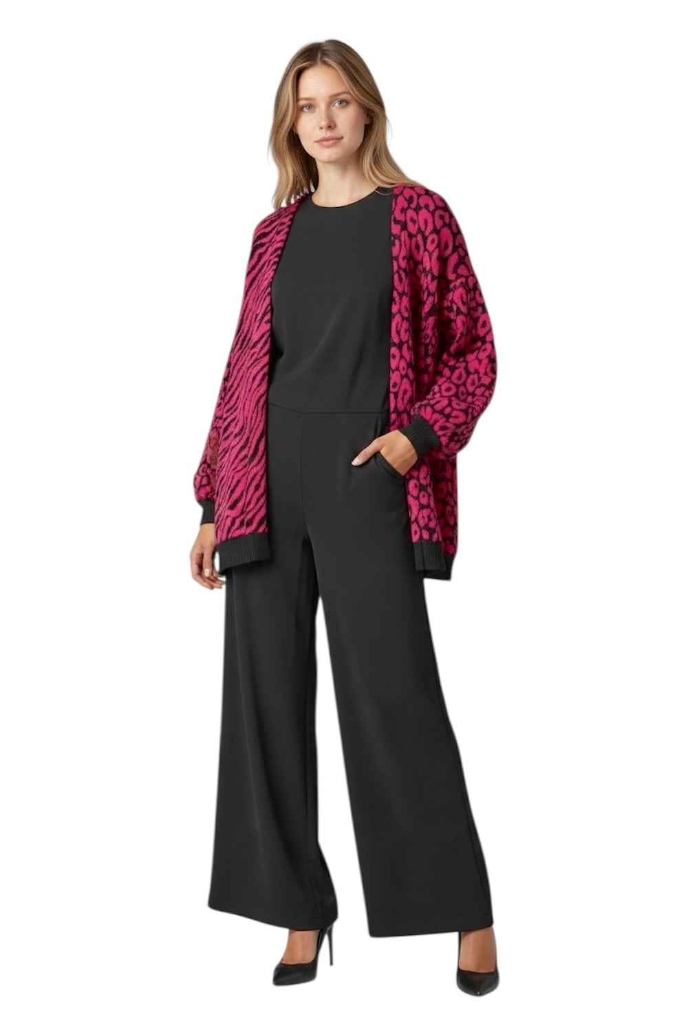 Cardigan Kontatto nero fucsia