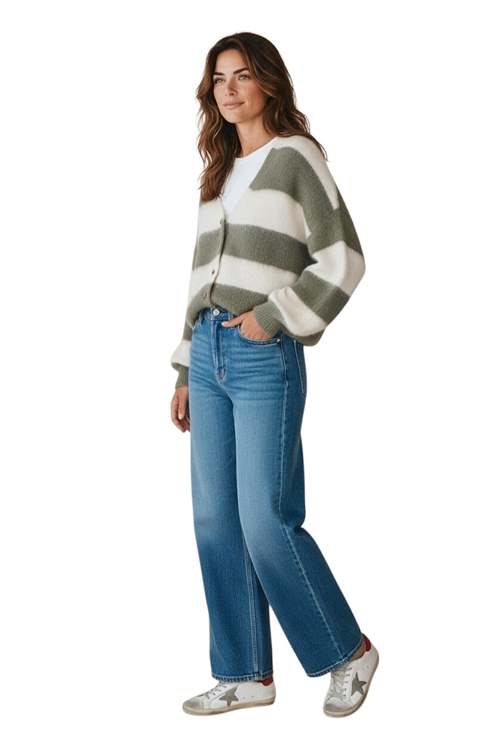 Le îls cream light green cardigan