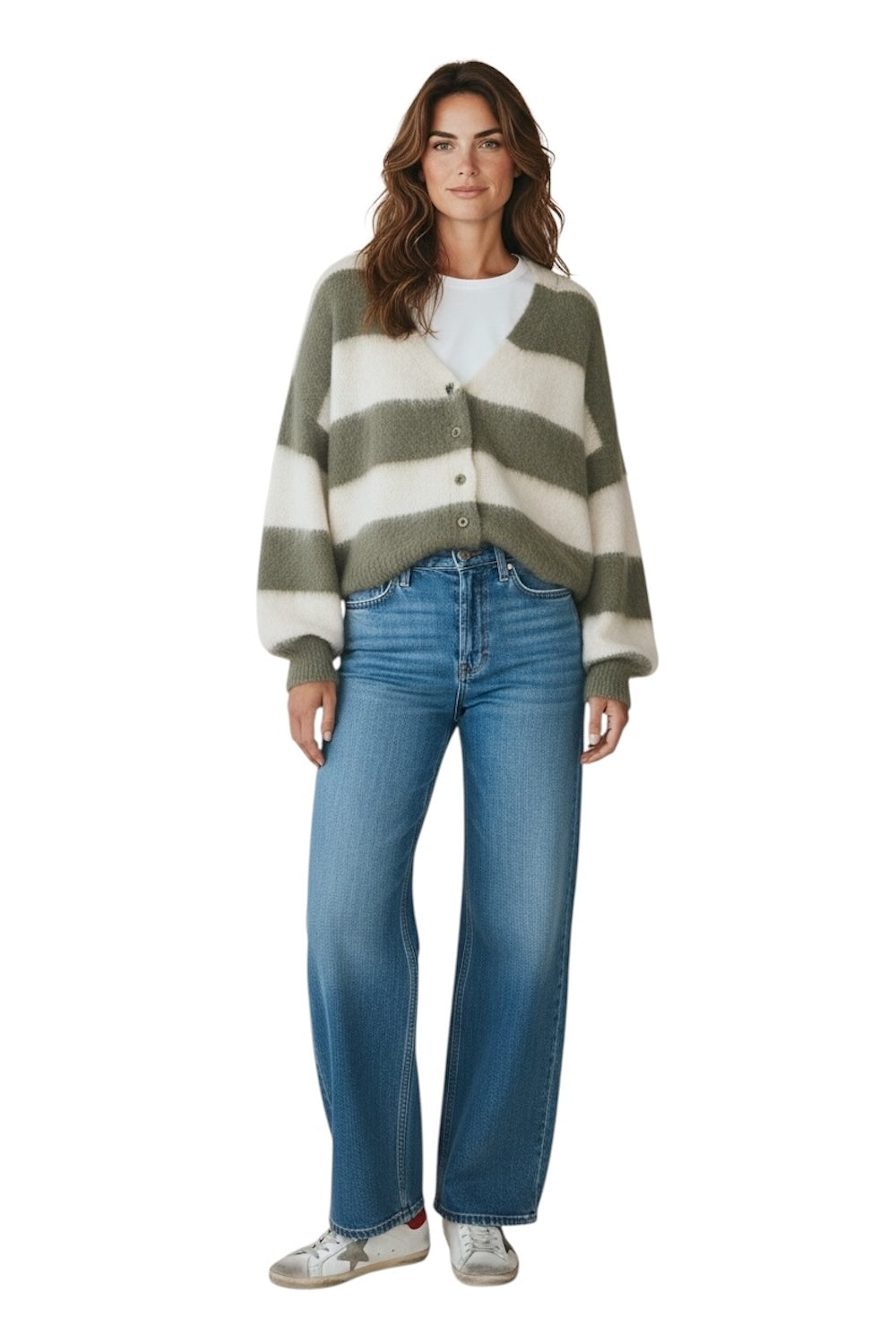 Le îls cream light green cardigan