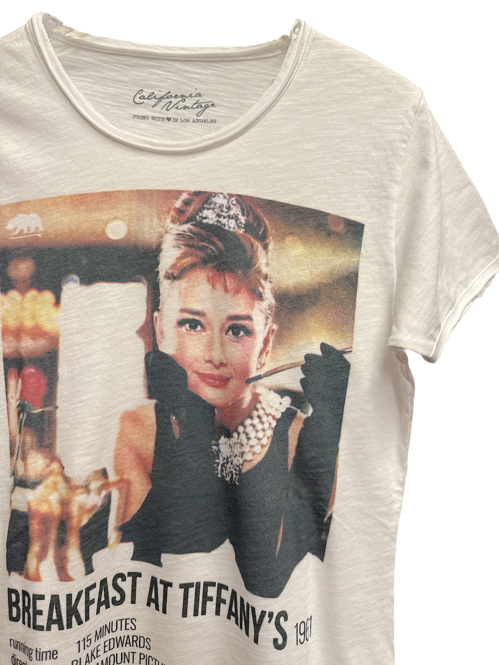 California Vintage breakfast at tiffany's white t-shirt