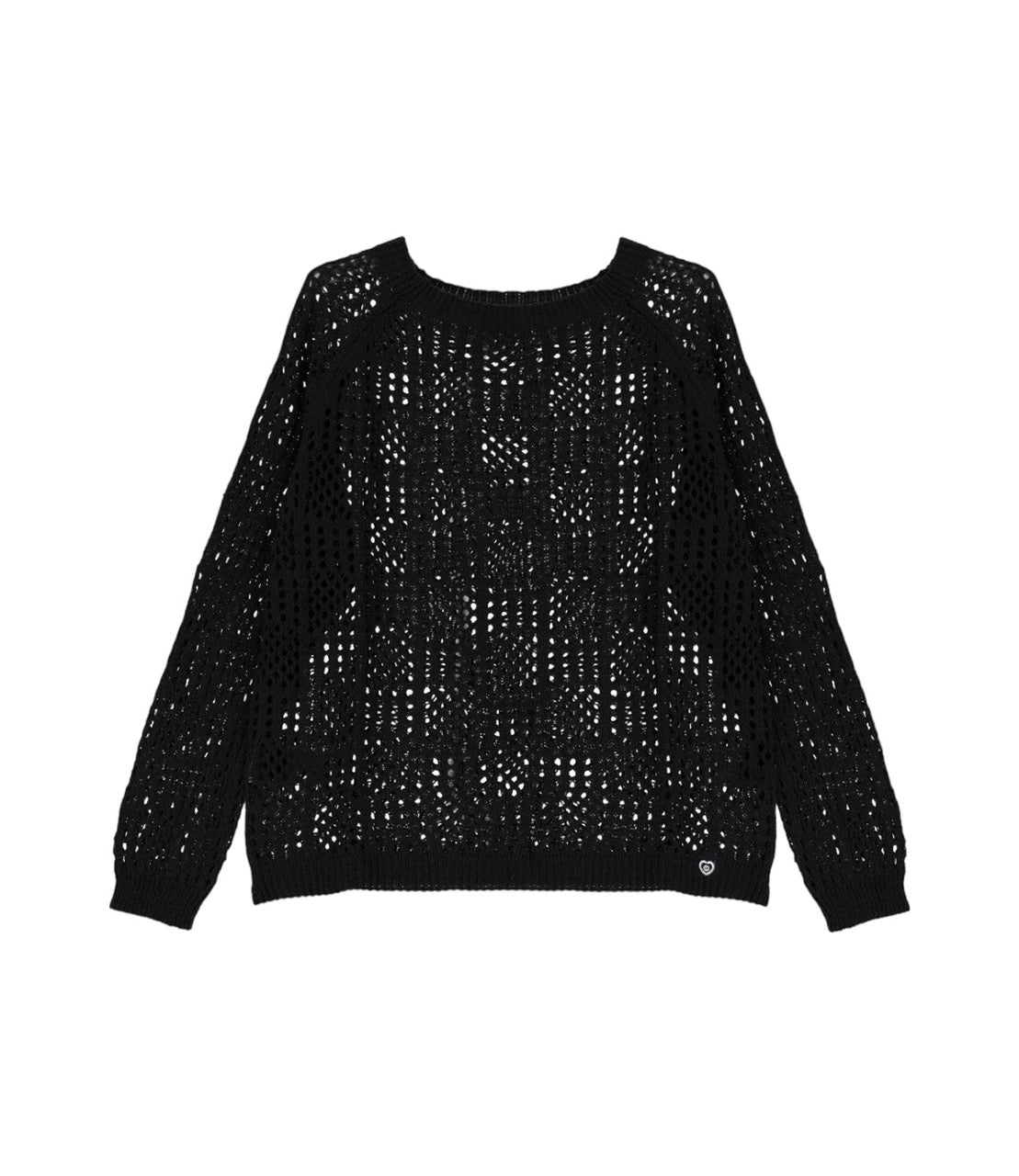 Please black perforated knit pullover