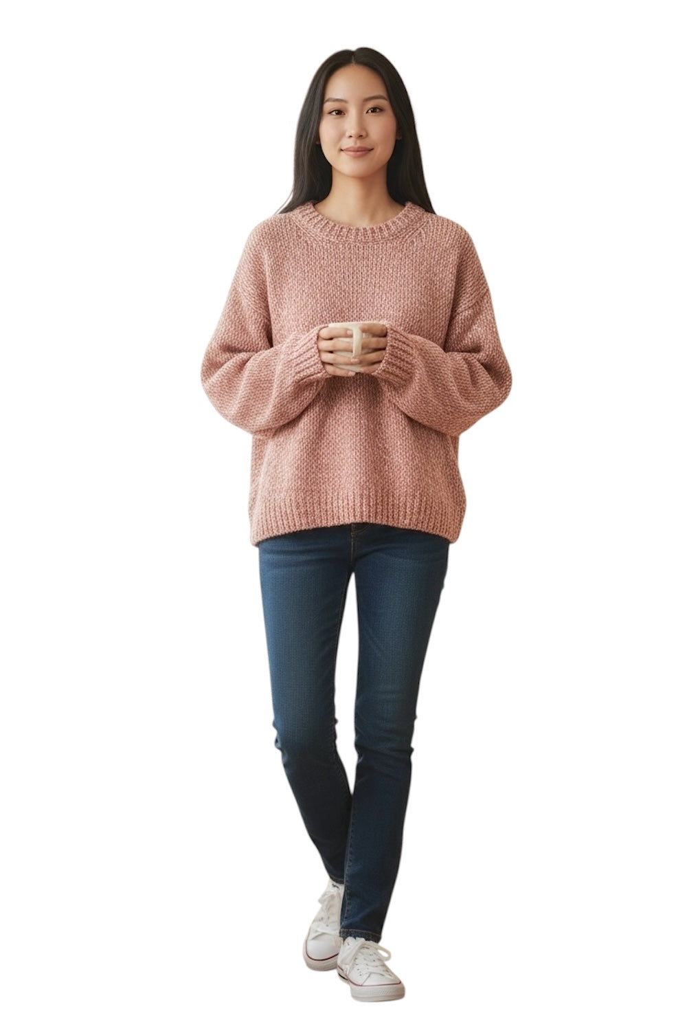 Per favore, maglione rosa chiaro