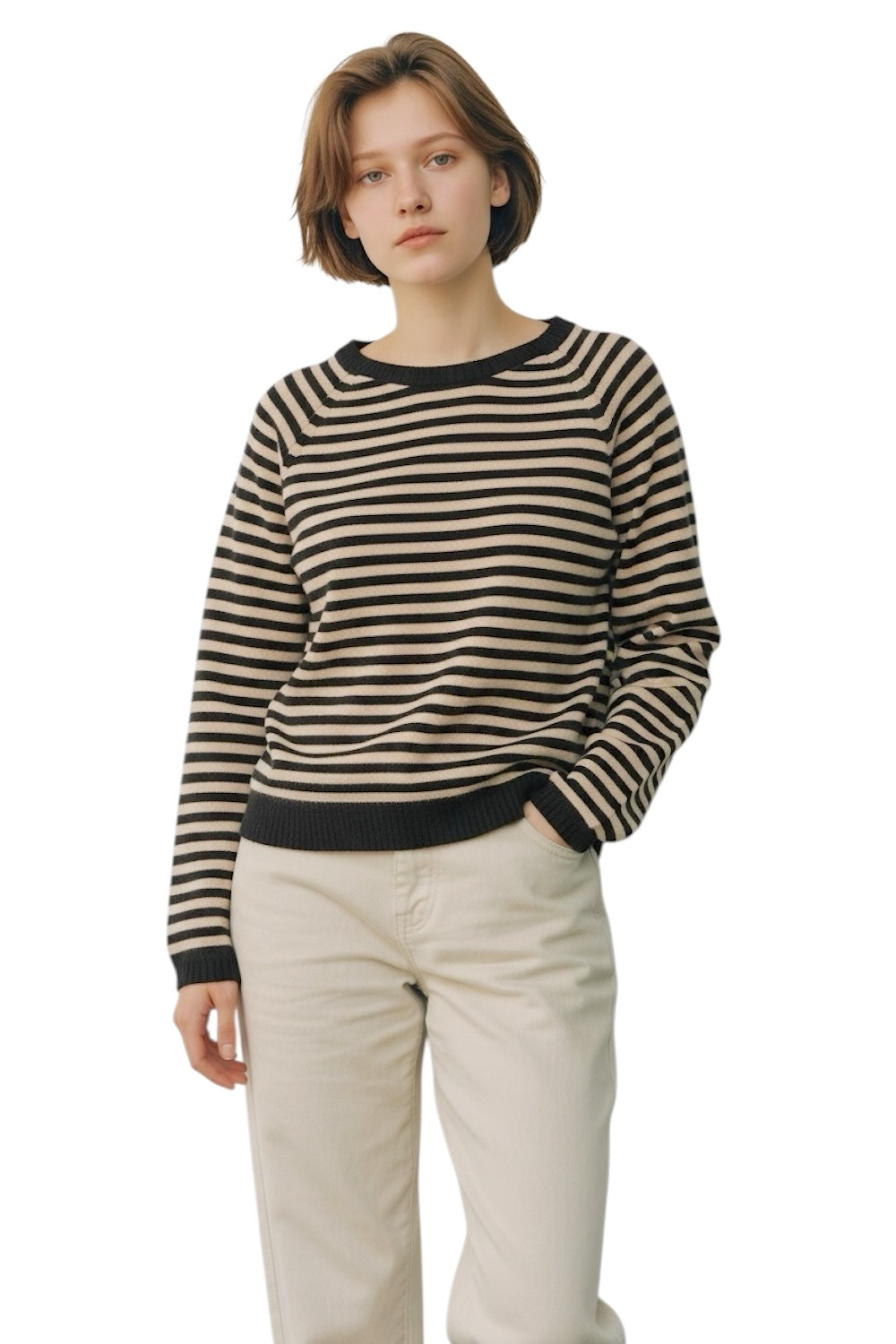 Vicolo brown light pink line cashmere pullover