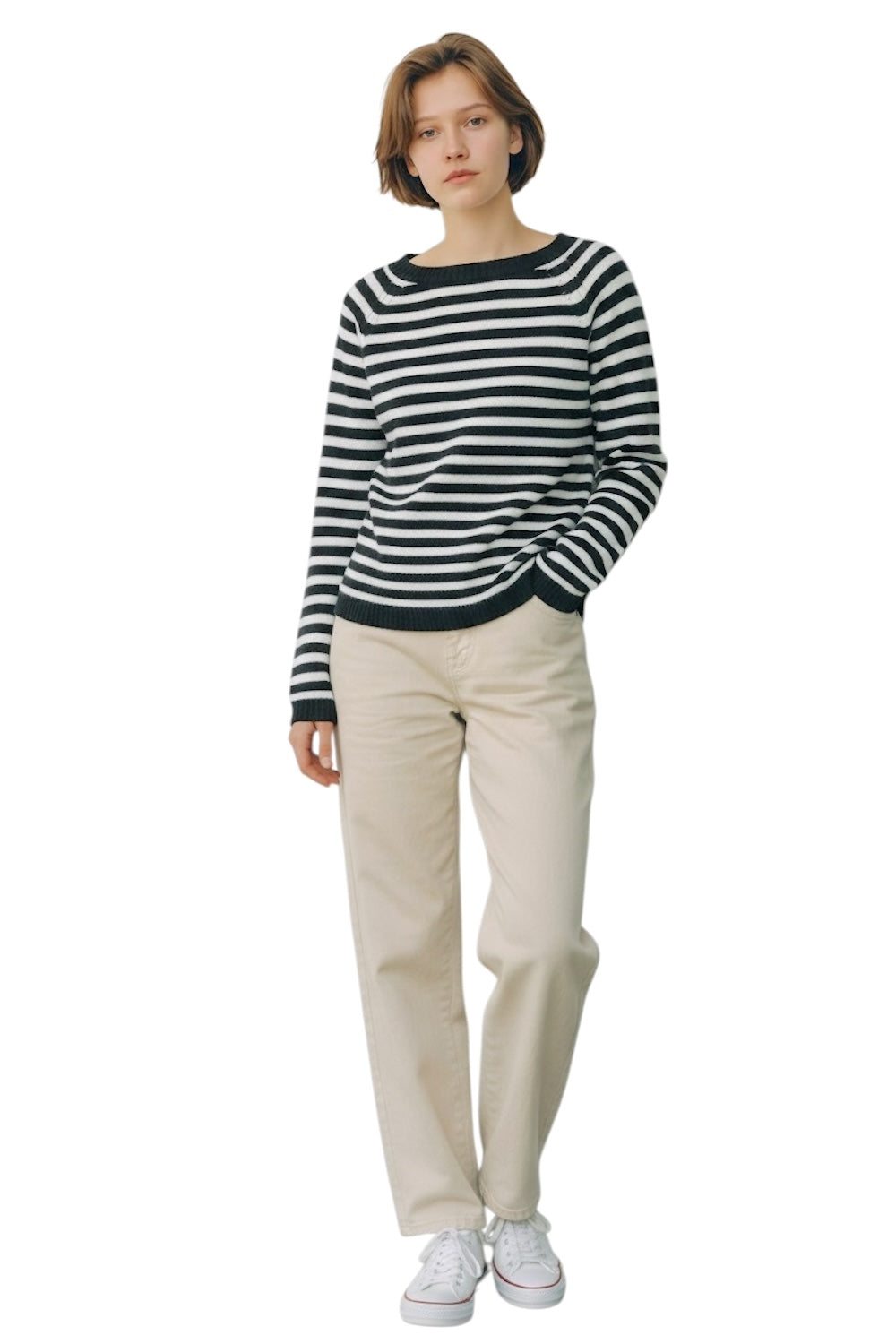 Vicolo light grey black line cashmere pullover