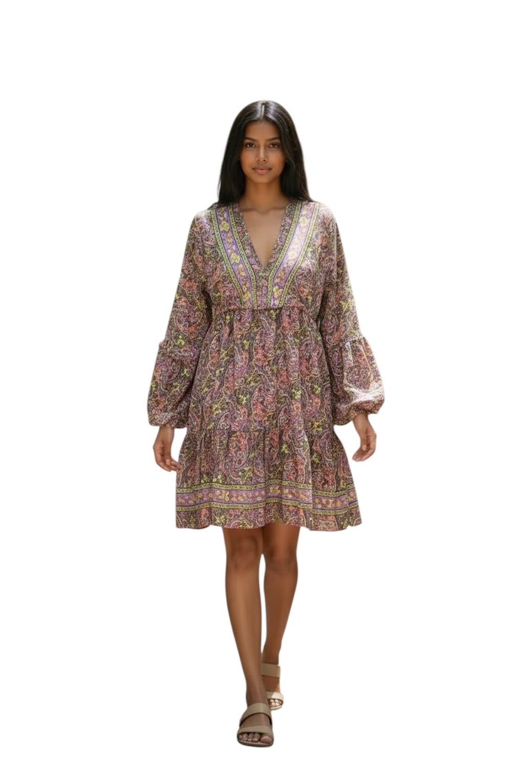 Fliederfarbenes Kleid mit Hindi-Print