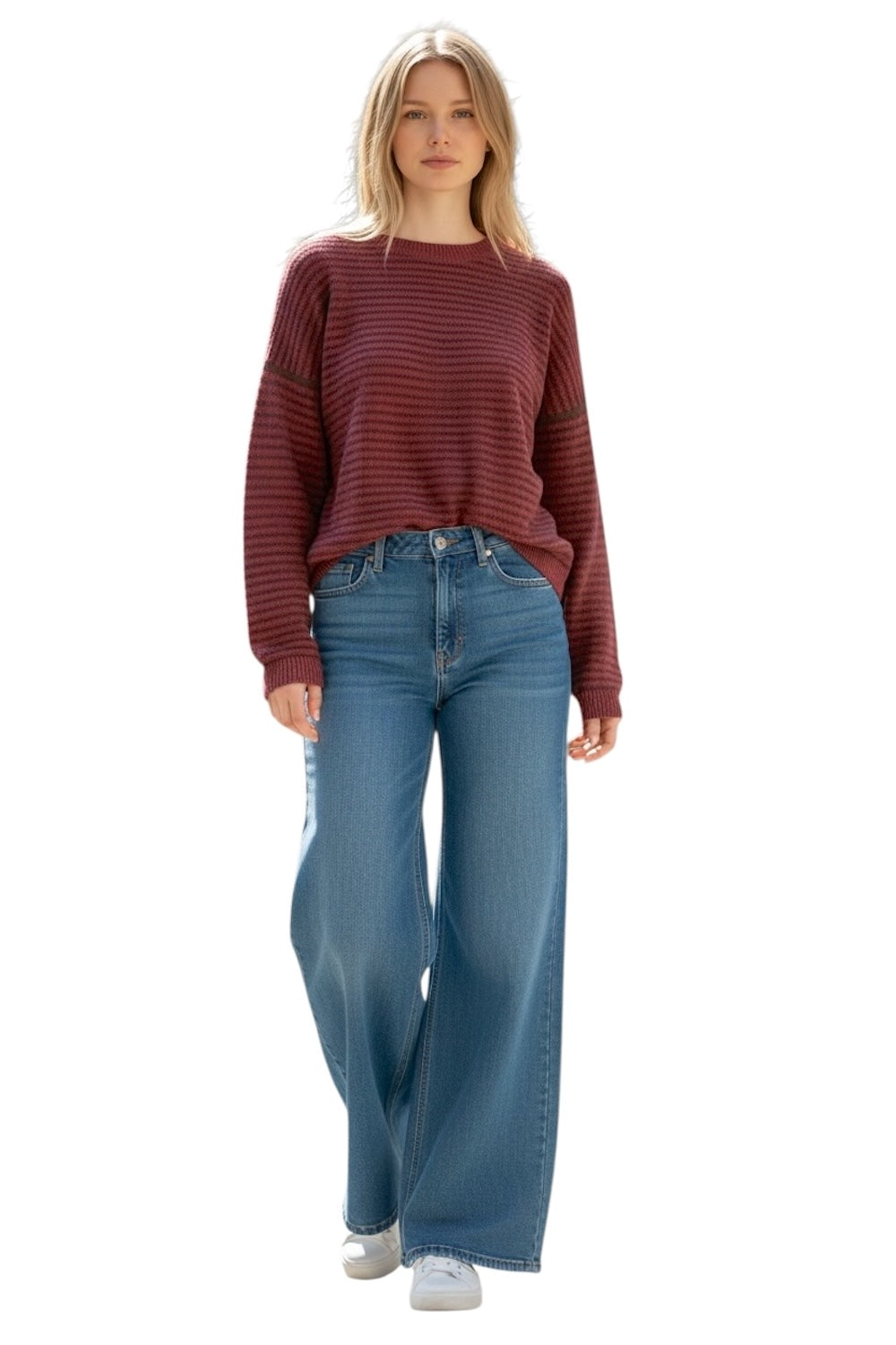 Le îls bordeaux brown line cashmere pullover