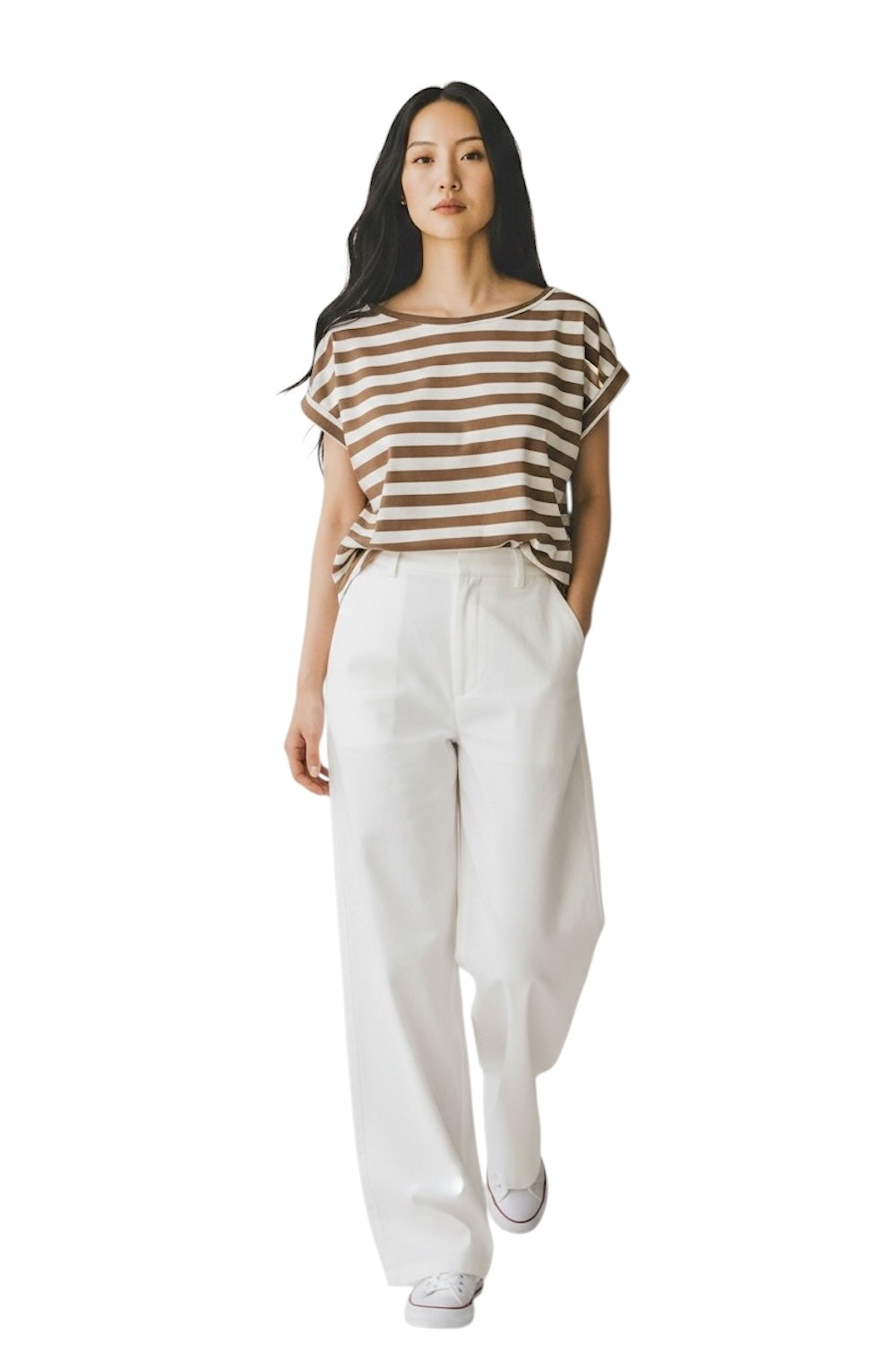 Vicolo chocolate white striped t-shirt