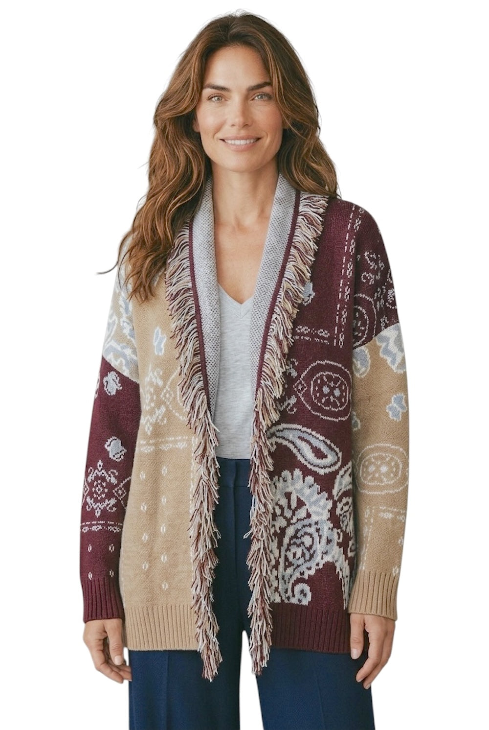 Cardigan Kontatto cammello bordeaux crema nuvola