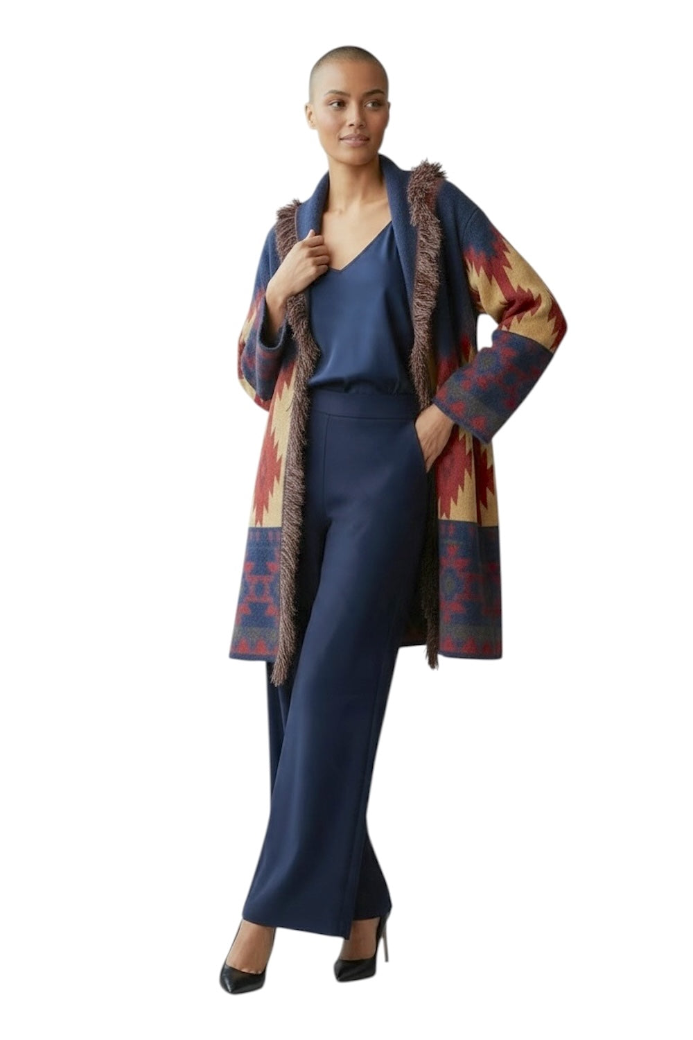 Cardigan Kontatto blu, ciliegia, marrone e cammello