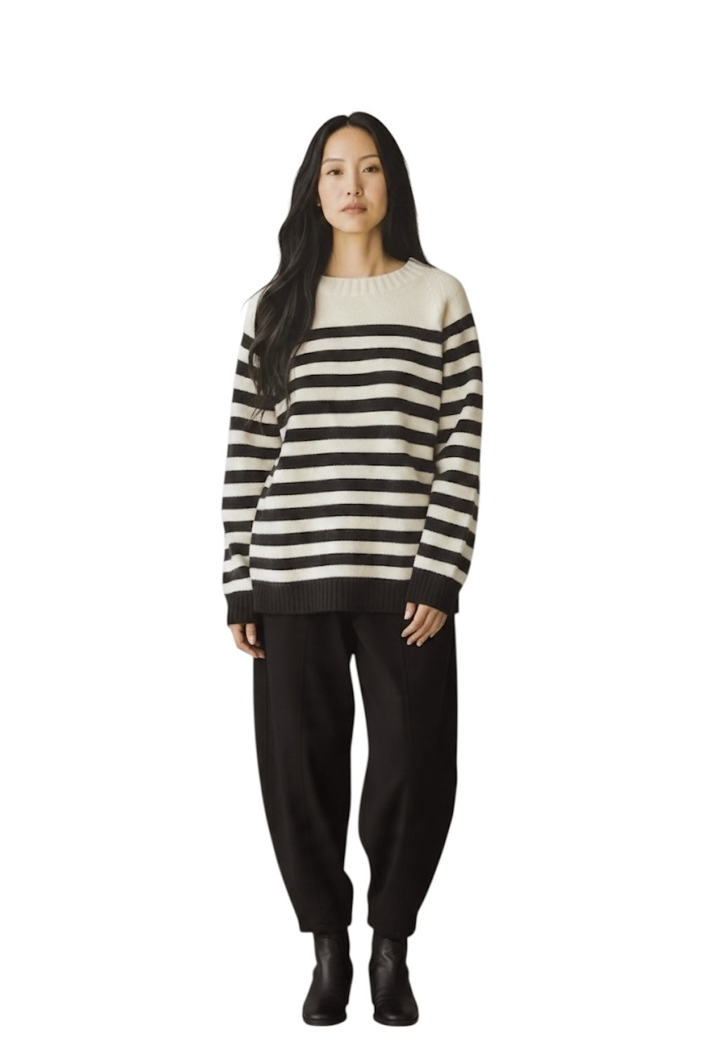 Vicolo Kaschmirpullover mit cremefarbener schwarzer Linie