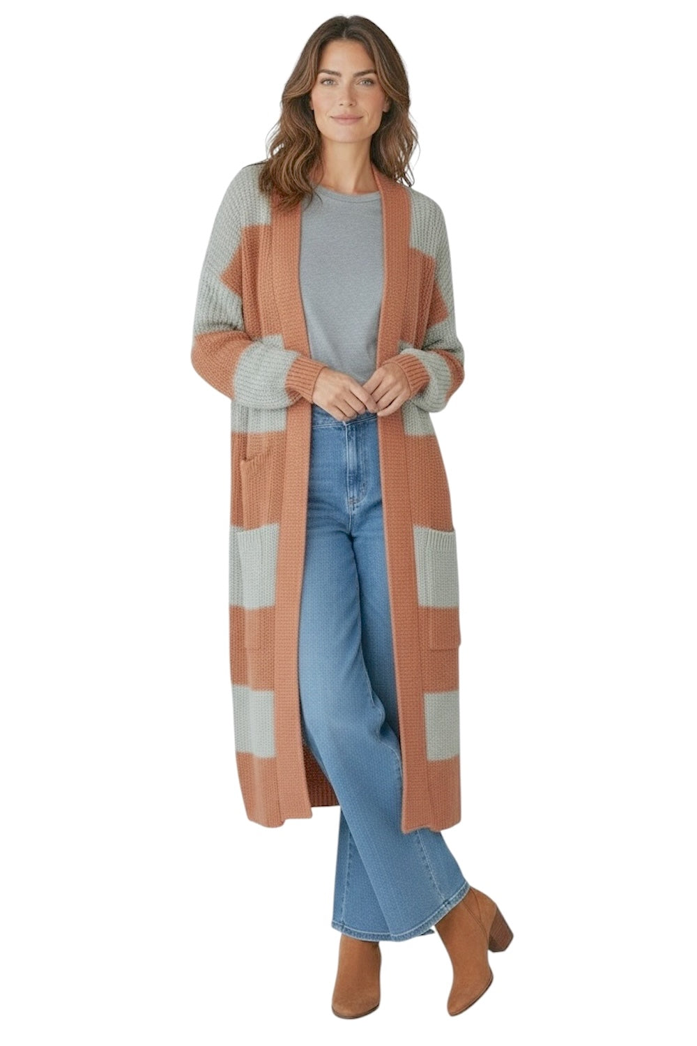 Cardigan Vicolo a righe grigio ruggine