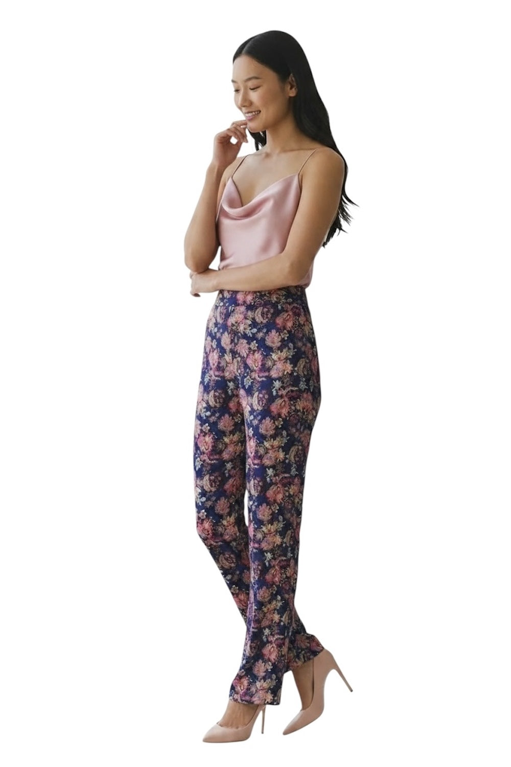 Pantaloni blu con stampa floreale Saiph