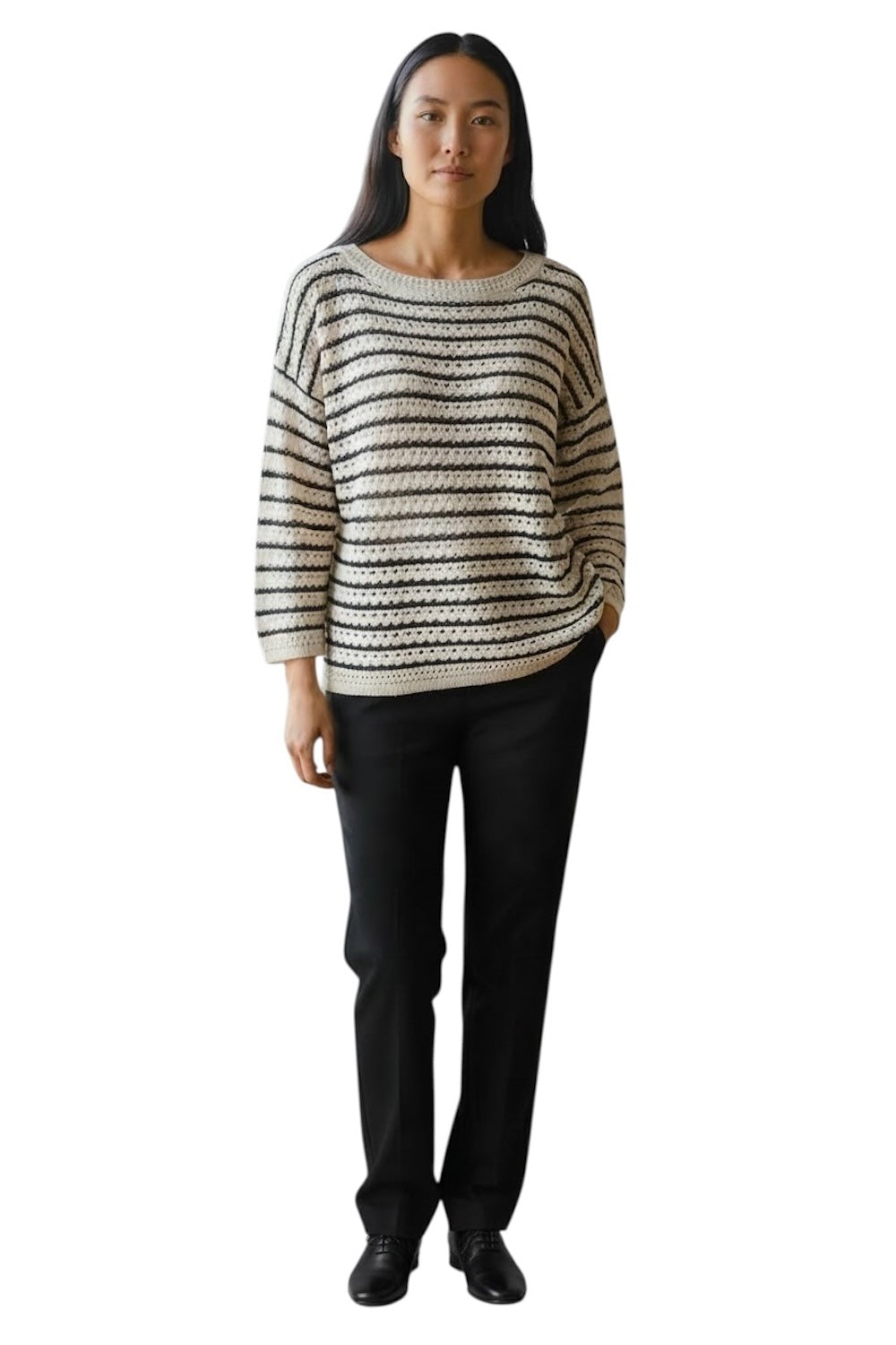 Saiph black cream striped pullover