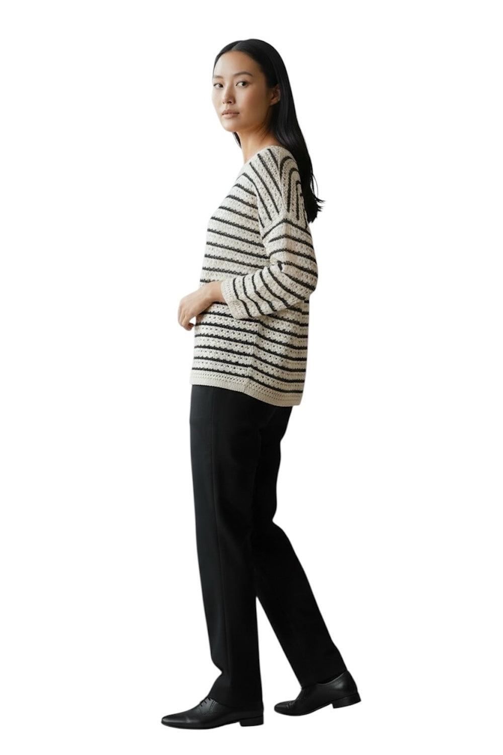 Saiph black cream striped pullover