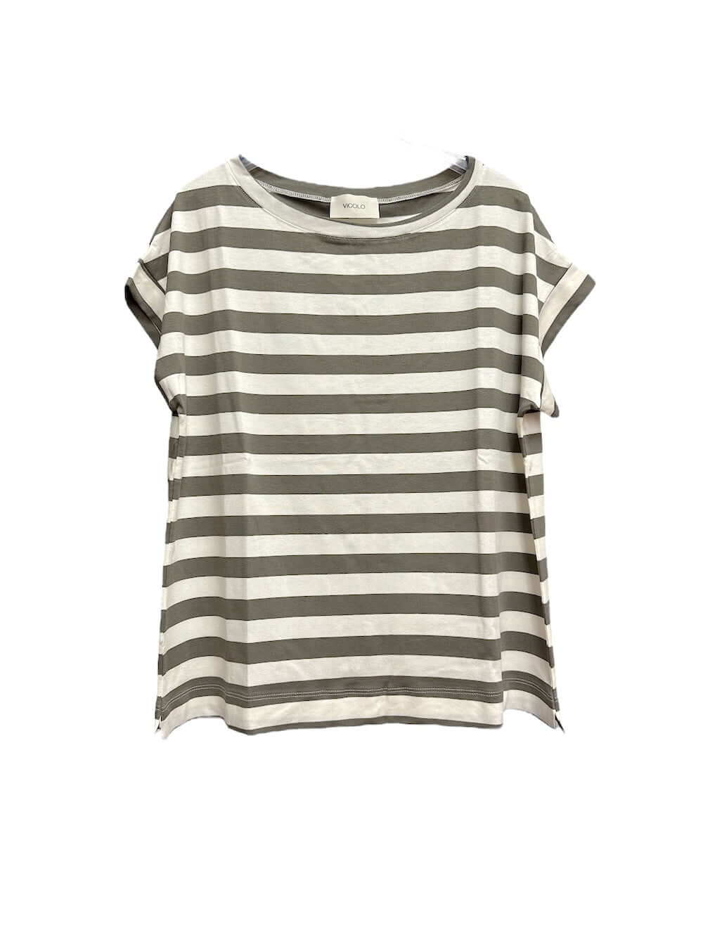 Vicolo light green wide striped t-shirt