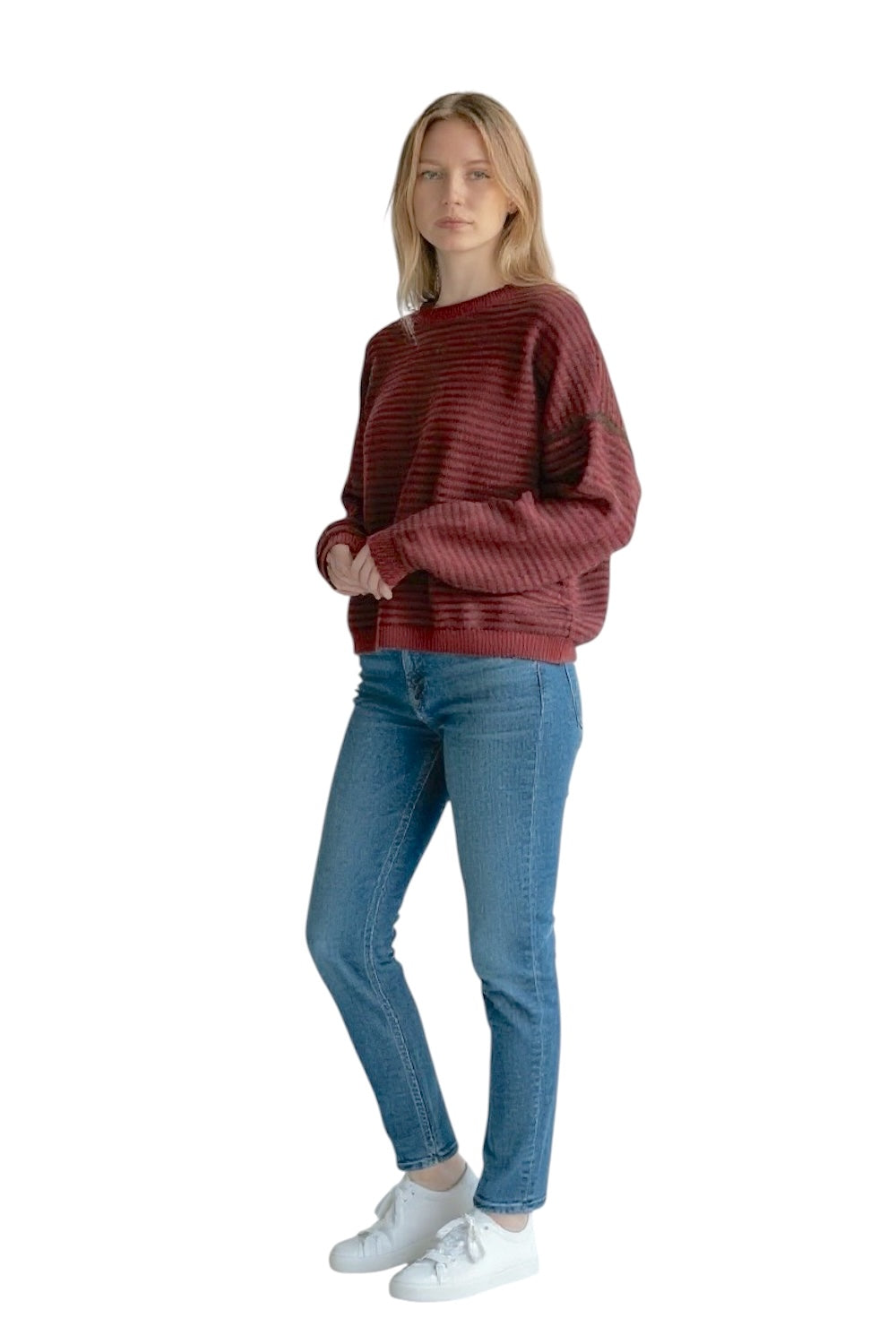 Le îls bordeaux brown line cashmere pullover