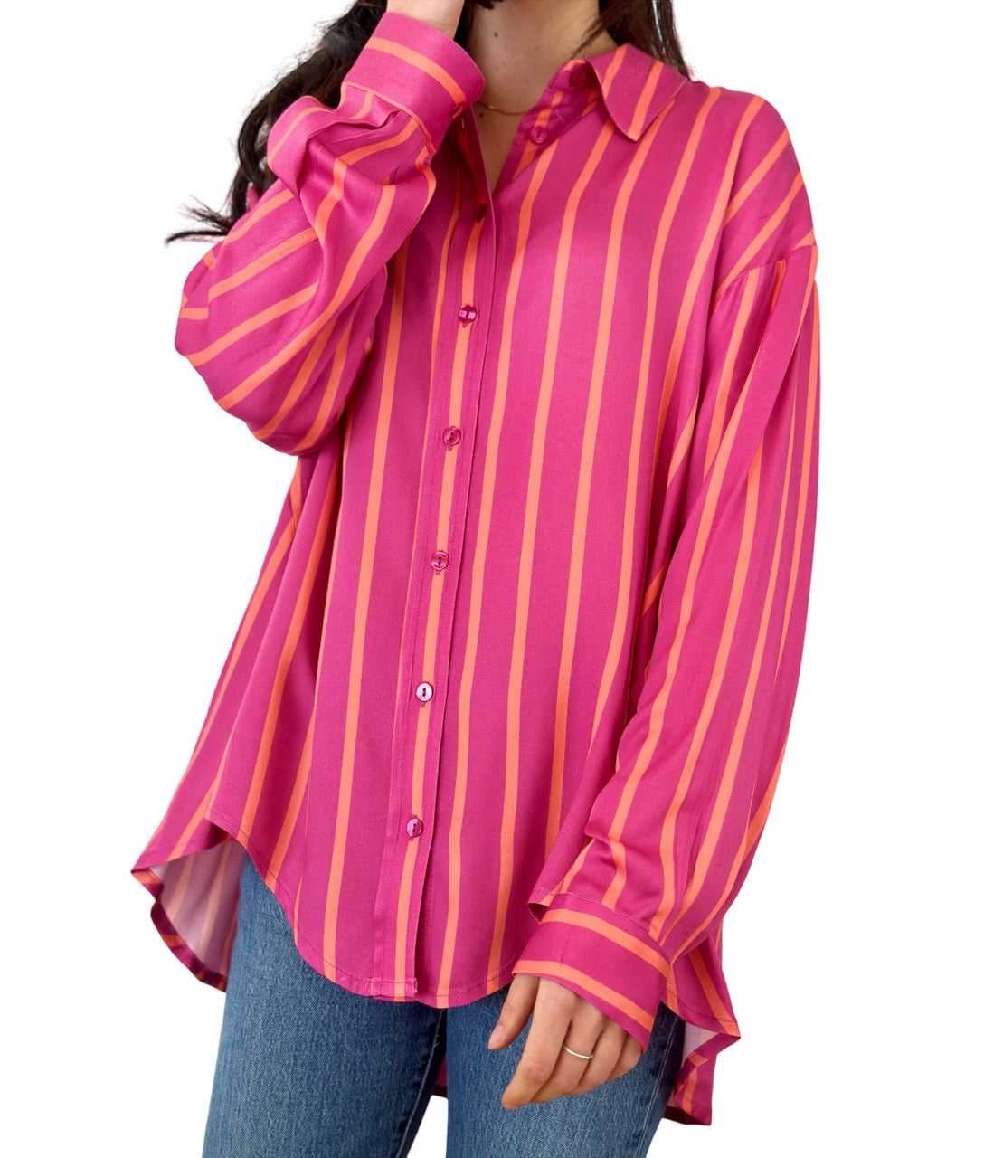 Please fuchsia striped shirt