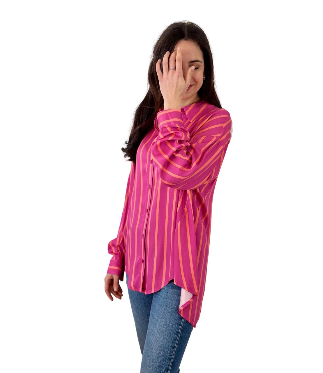 Please fuchsia striped shirt