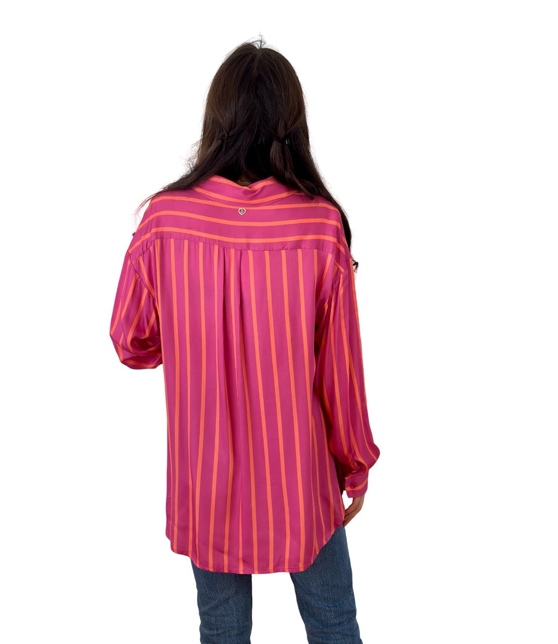 Please fuchsia striped shirt