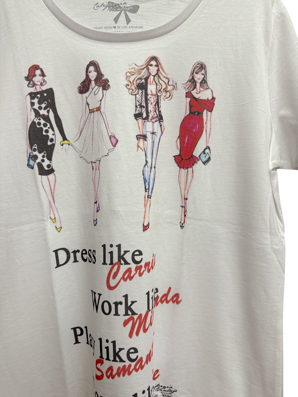 California Vintage dress work play love white t-shirt