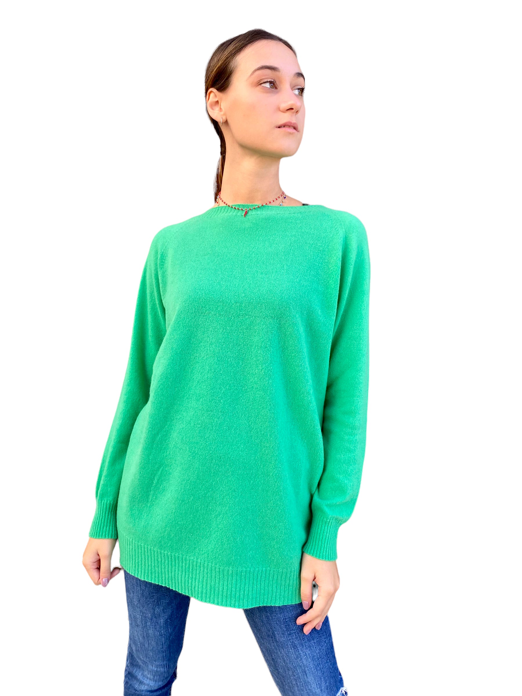 Vicolo long green cashmere pullover